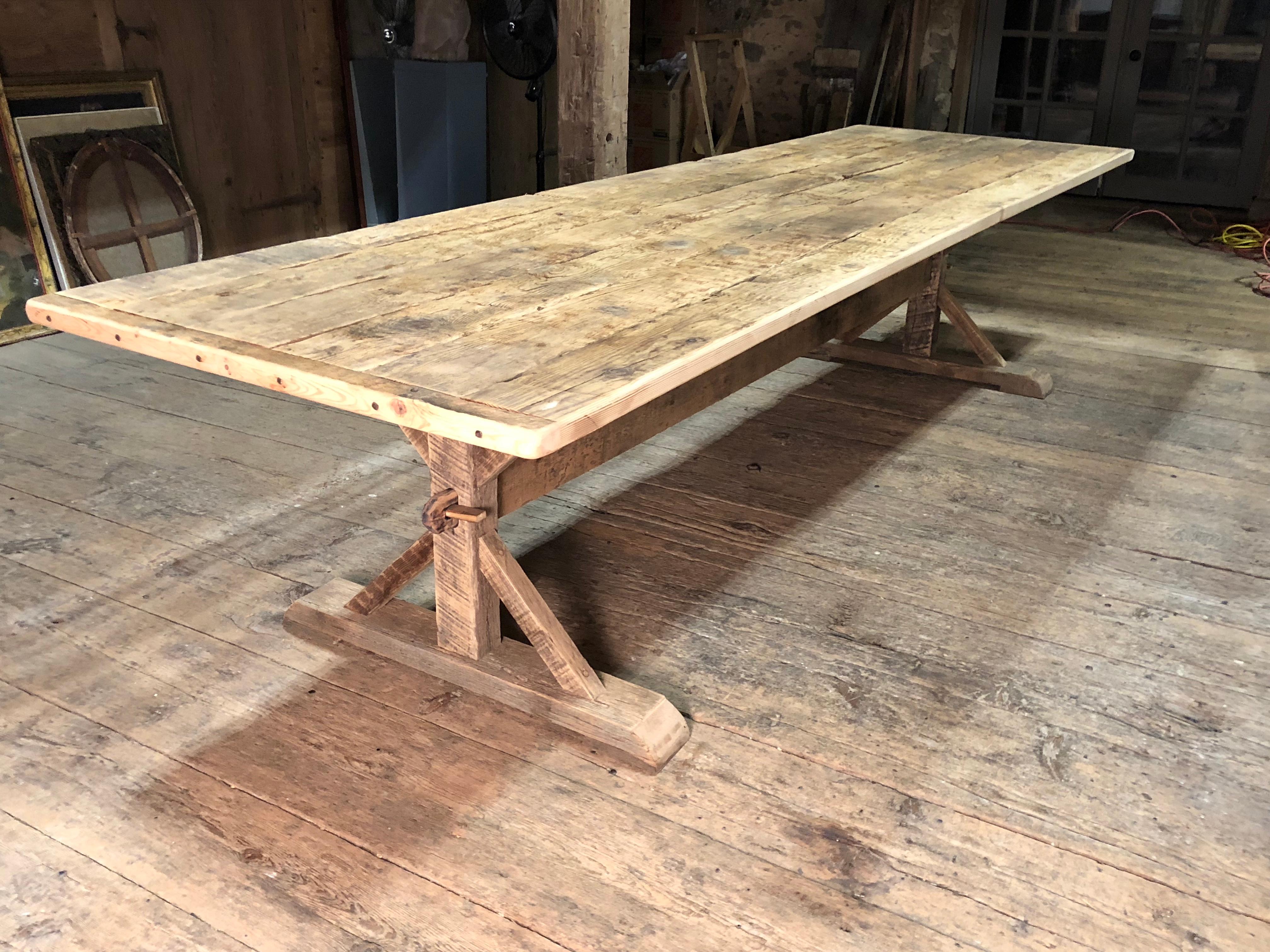 Large Rustic Trestle Table For Sale 1