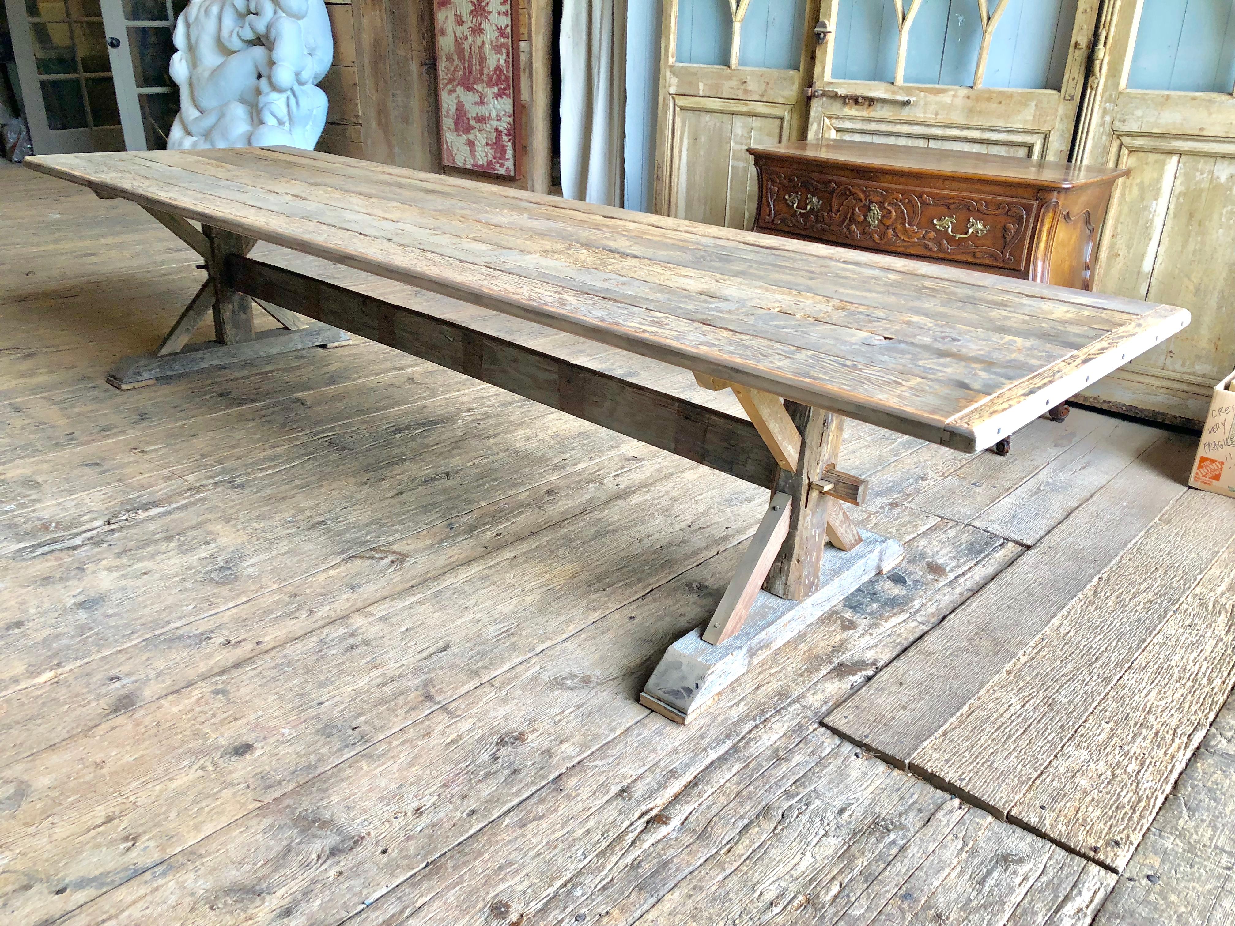 Large Rustic Trestle Table For Sale 2