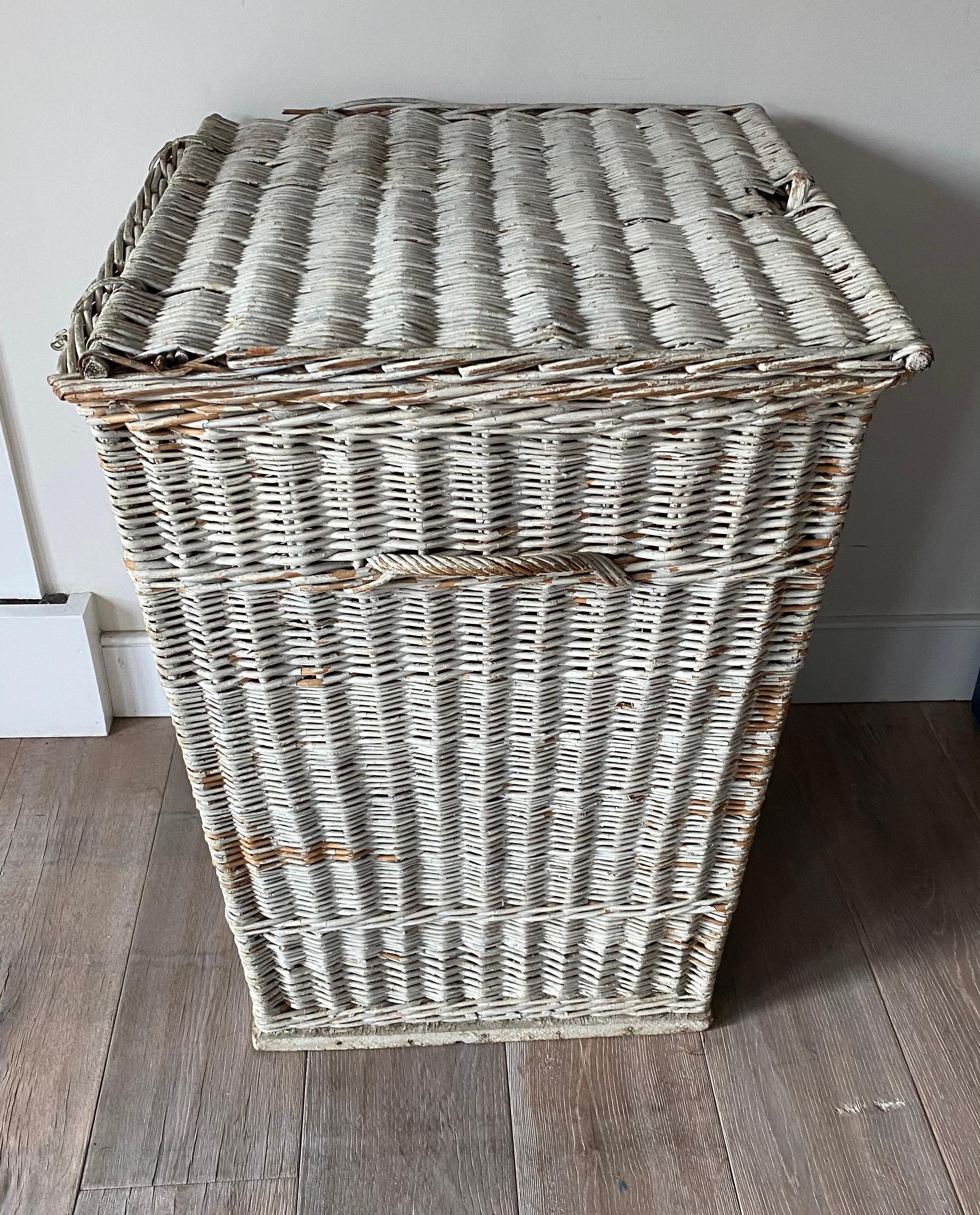 large white wicker basket with lid