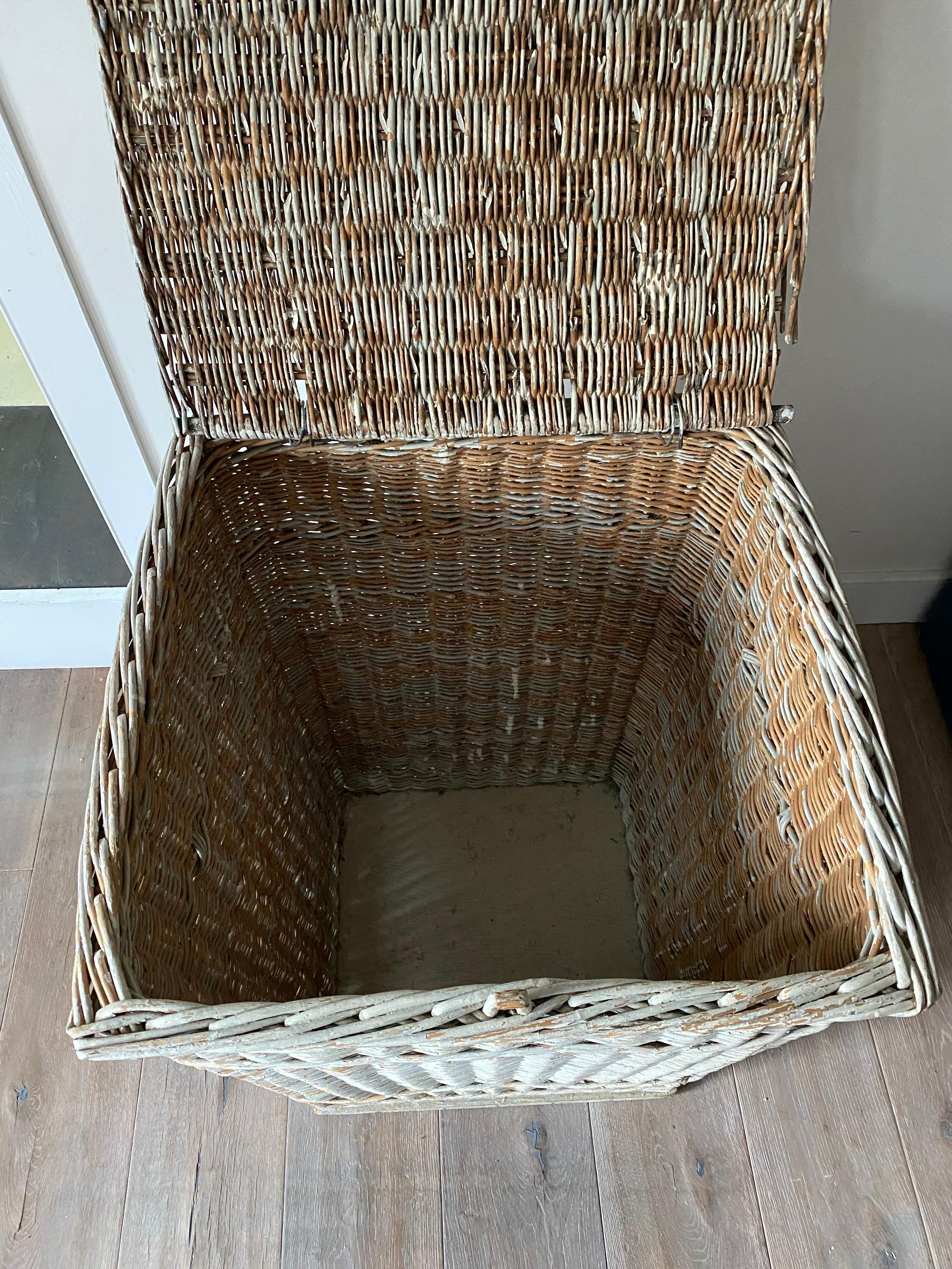Painted Large Rustic Wicker Basket For Sale