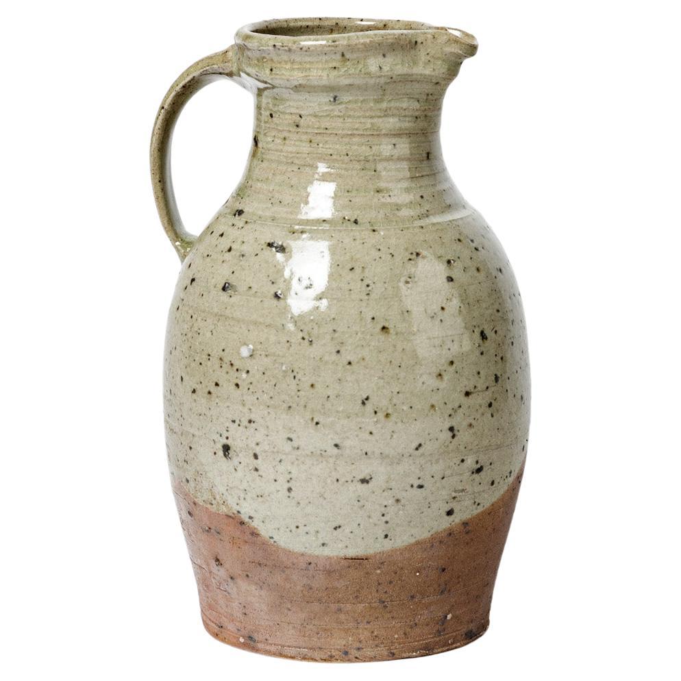 Large Rustic XXth Century Design Brown and Grey Ceramic Pitcher Lohoff La Borne For Sale