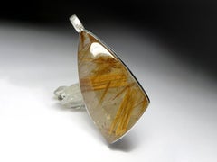 Large Rutilated Quartz Silver Pendant Venus Hair Golden Yellow Triangle