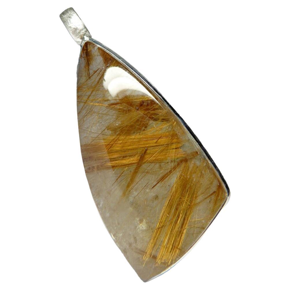 Large Rutilated Quartz Silver Pendant Venus Hair Golden Yellow Triangle