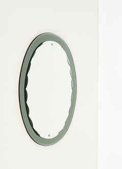 Large Sage Green Oval Double Beveled Mirror by Cristal Luxor, Italy 1960s