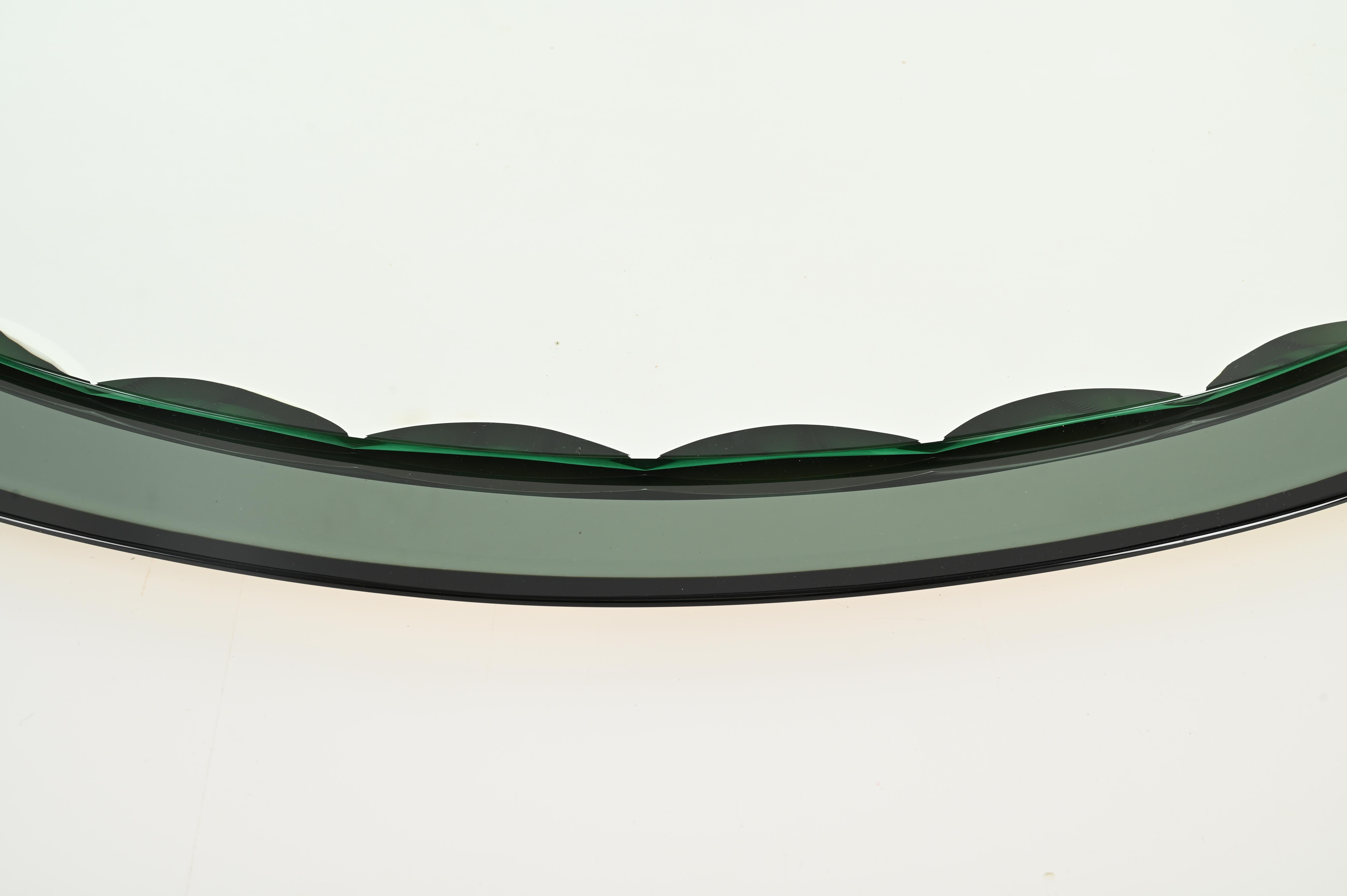 Large Sage Green Oval Double Beveled Mirror by Cristal Luxor, Italy 1960s 2
