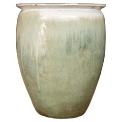 Large Sage Green & White Ceramic Floor Vase