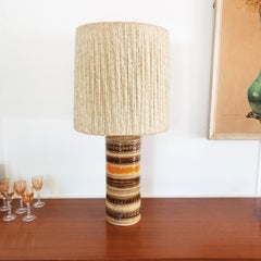 Large Sahara Glaze Bitossi Lamp with Impressed Ramini Decor and Wool Drum Shade