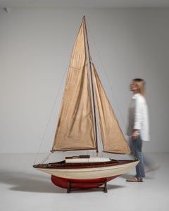 Large Sailing Ship Model, Wood and Fabric, French Design, 1960s