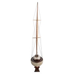 Large Sailing Ship Model, Wood and Fabric, French Design, 1960s