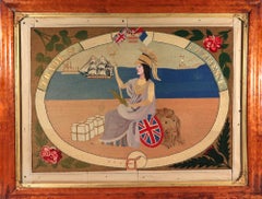 Large Sailor's Woolwork of Britannia with Ships Celebrating Trade and Commerce