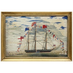 Large Sailor's Woolwork or Woolie of a Fully Dressed Royal Navy Frigate