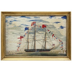 Large Sailor's Woolwork or Woolie of a Fully Dressed Royal Navy Frigate