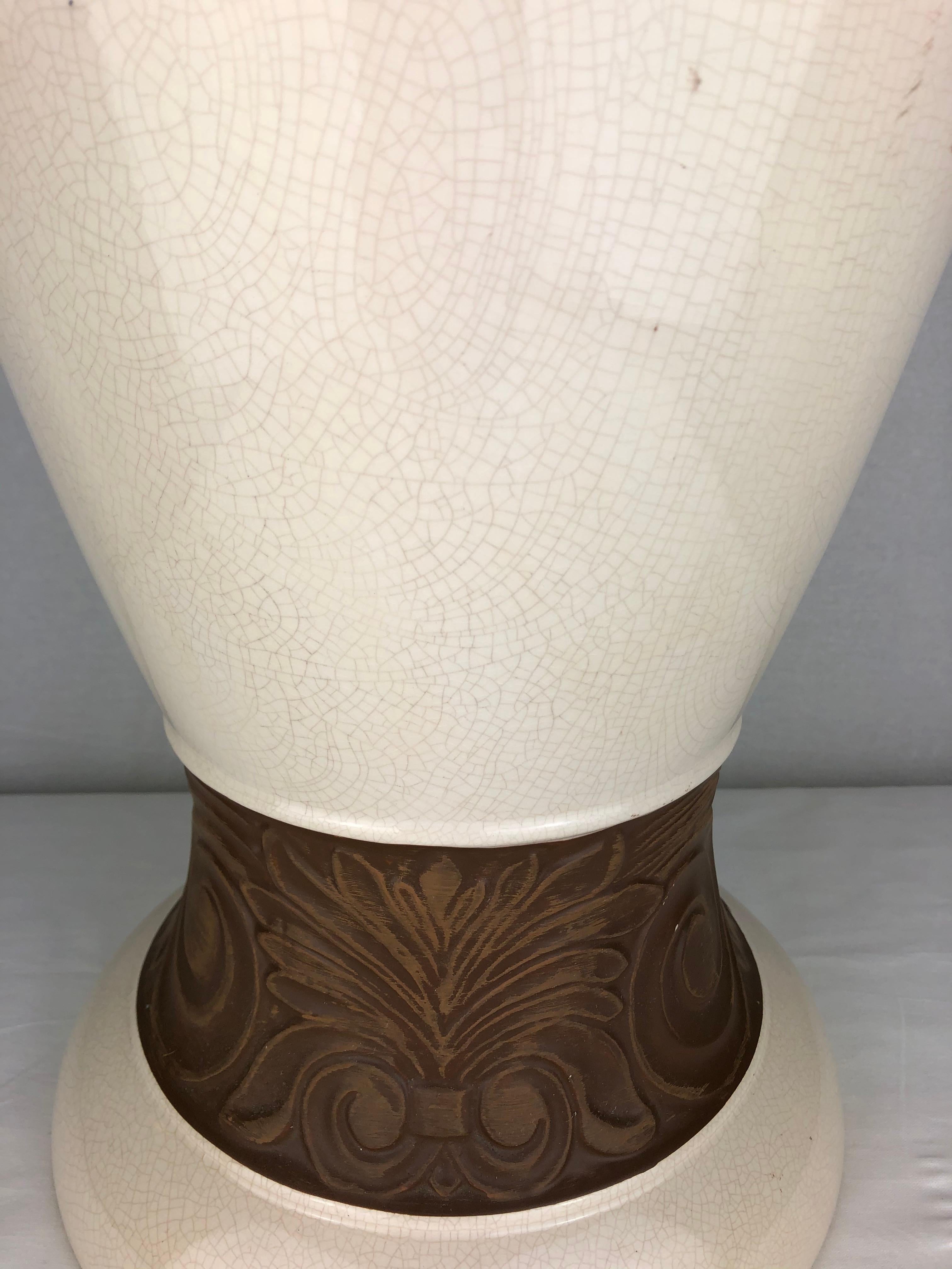 French Large Saint Clement Art Deco Crackle Ceramic Vase, circa 1930s For Sale