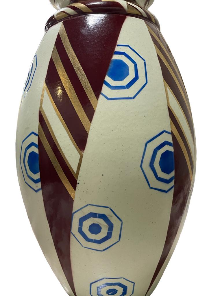 Große geometrische Saint Ghislain Art Deco Fayence-Vase. im Angebot 3