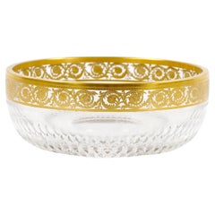 Large Saint Louis Crystal Gilt Gold Cut Glass Tableware Serving Bowl