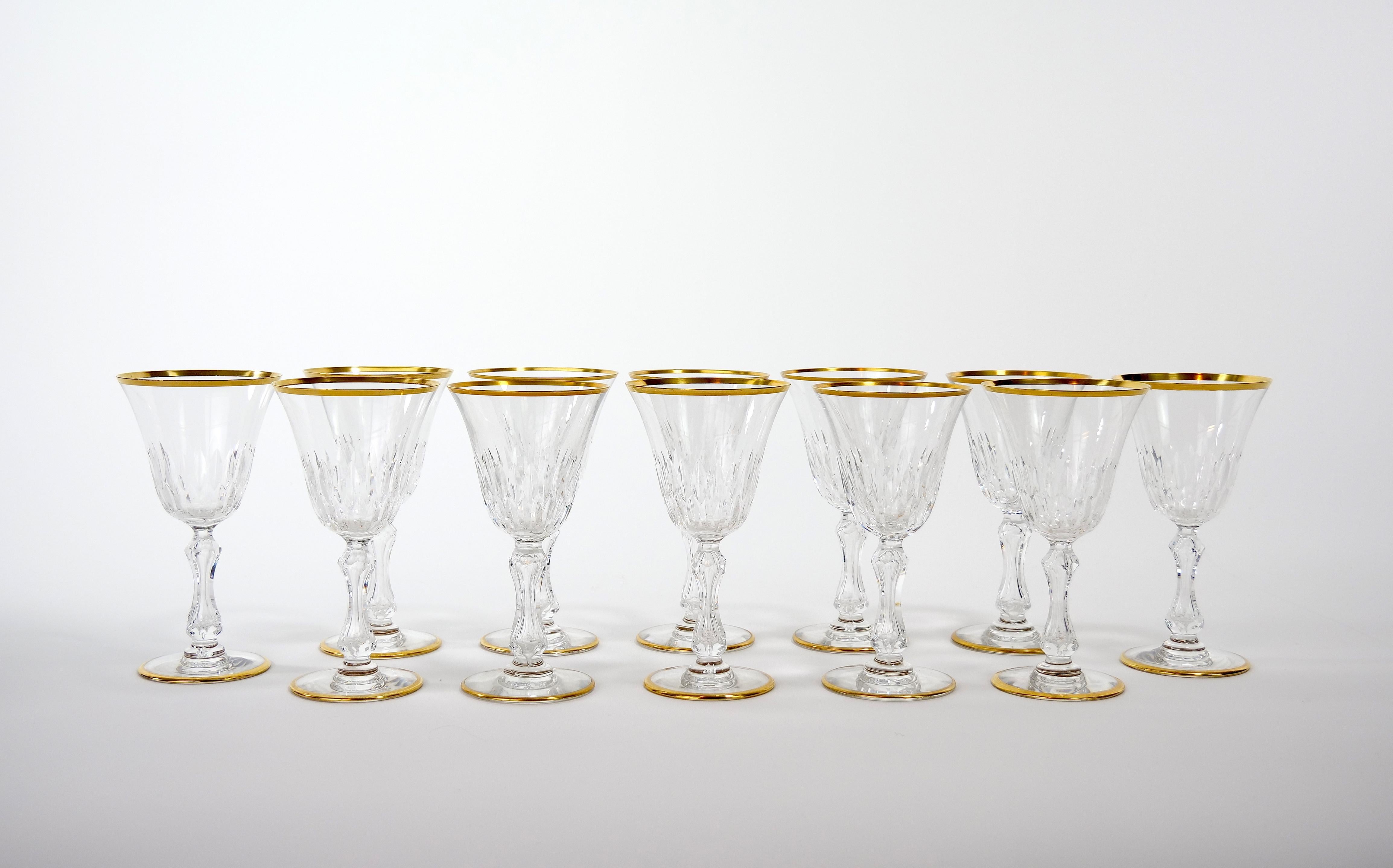 Large Saint Louis Crystal Gold Trim Wine / Water Service / 12 People For Sale 6
