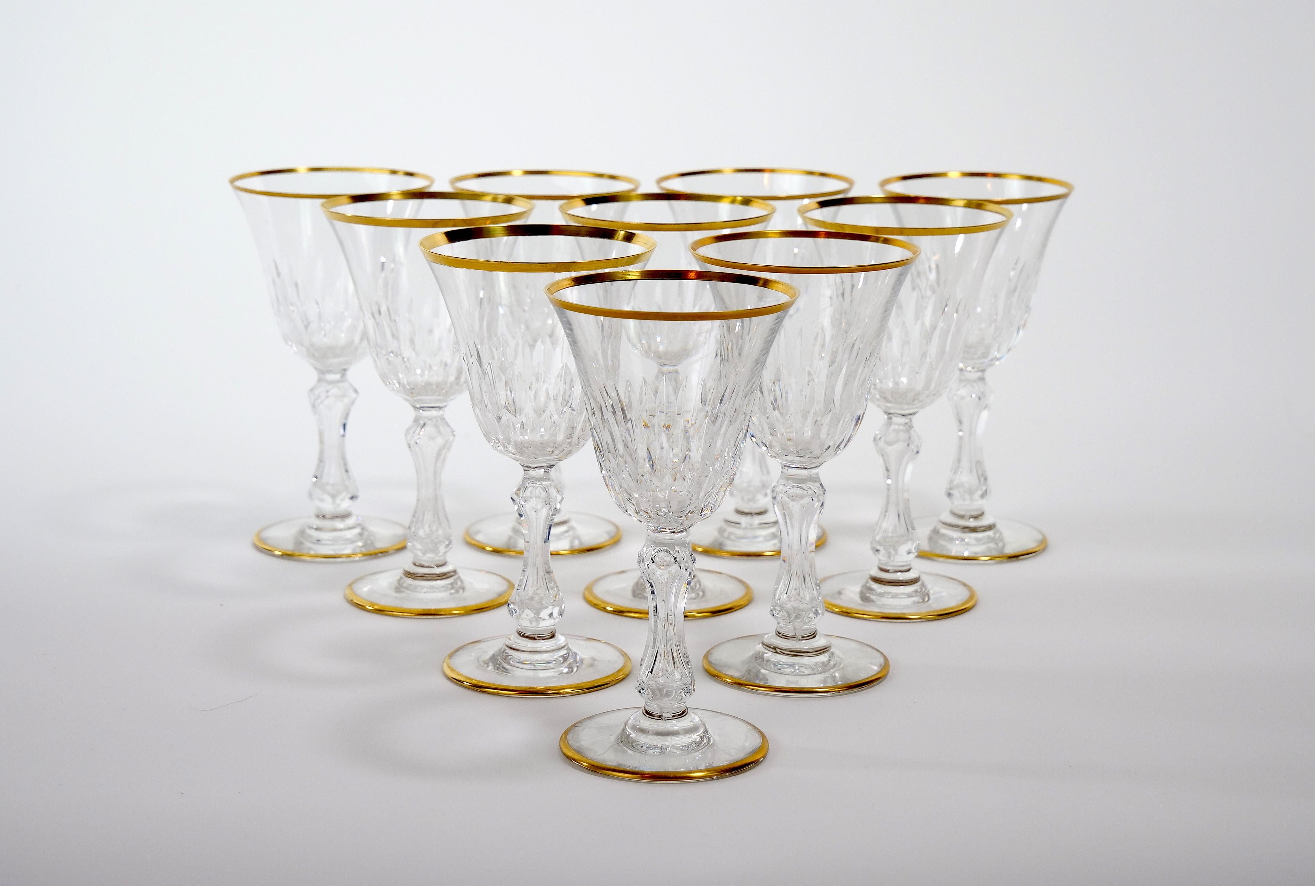 Gilt Large Saint Louis Crystal Gold Trim Wine / Water Service / 12 People For Sale