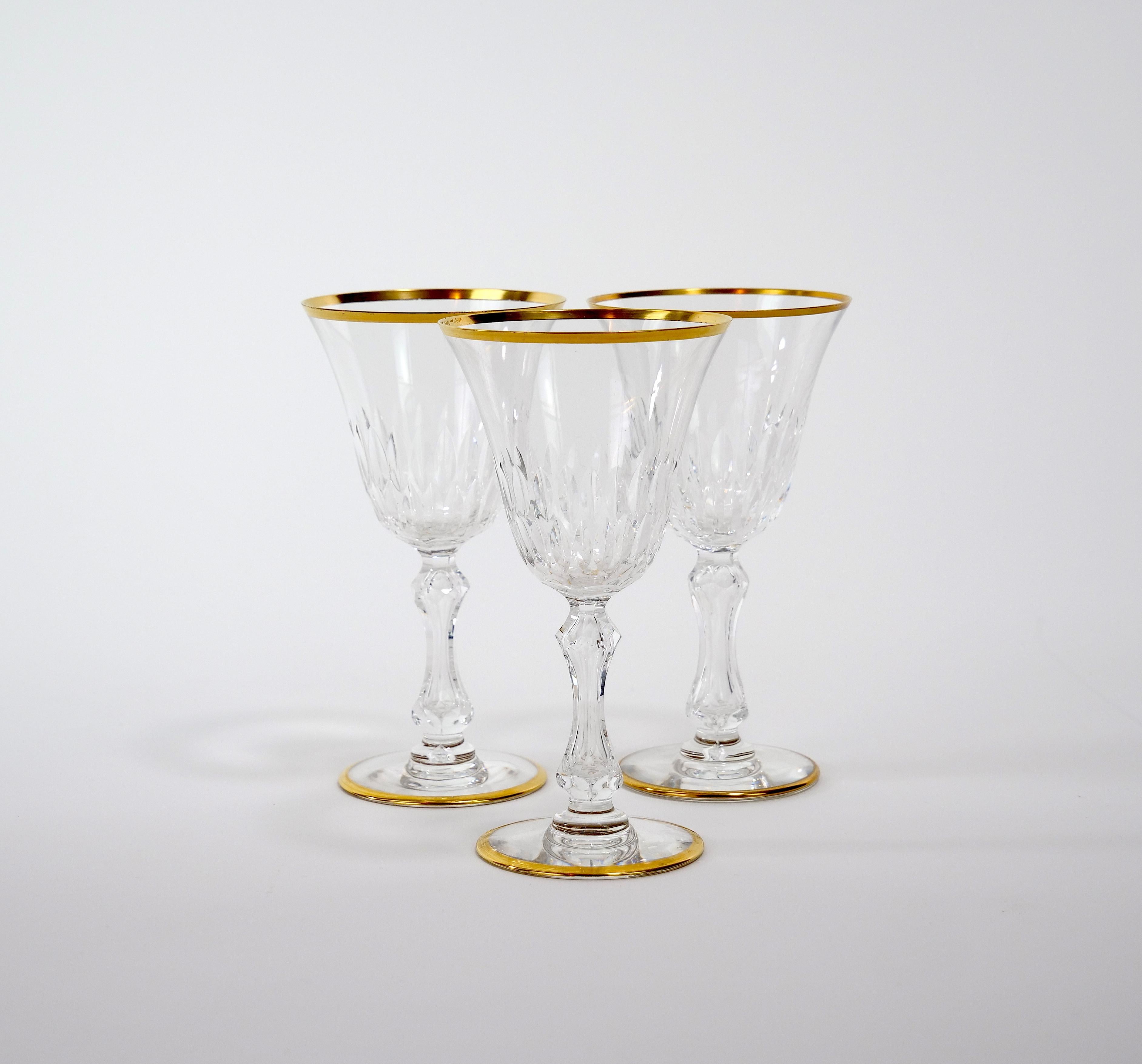 Large Saint Louis Crystal Gold Trim Wine / Water Service / 12 People In Good Condition For Sale In Tarry Town, NY