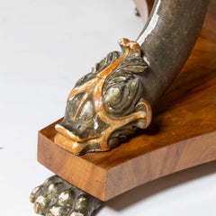 Large Salon Table with Walnut Veneer and carved Dolphins, Germany circa 1820