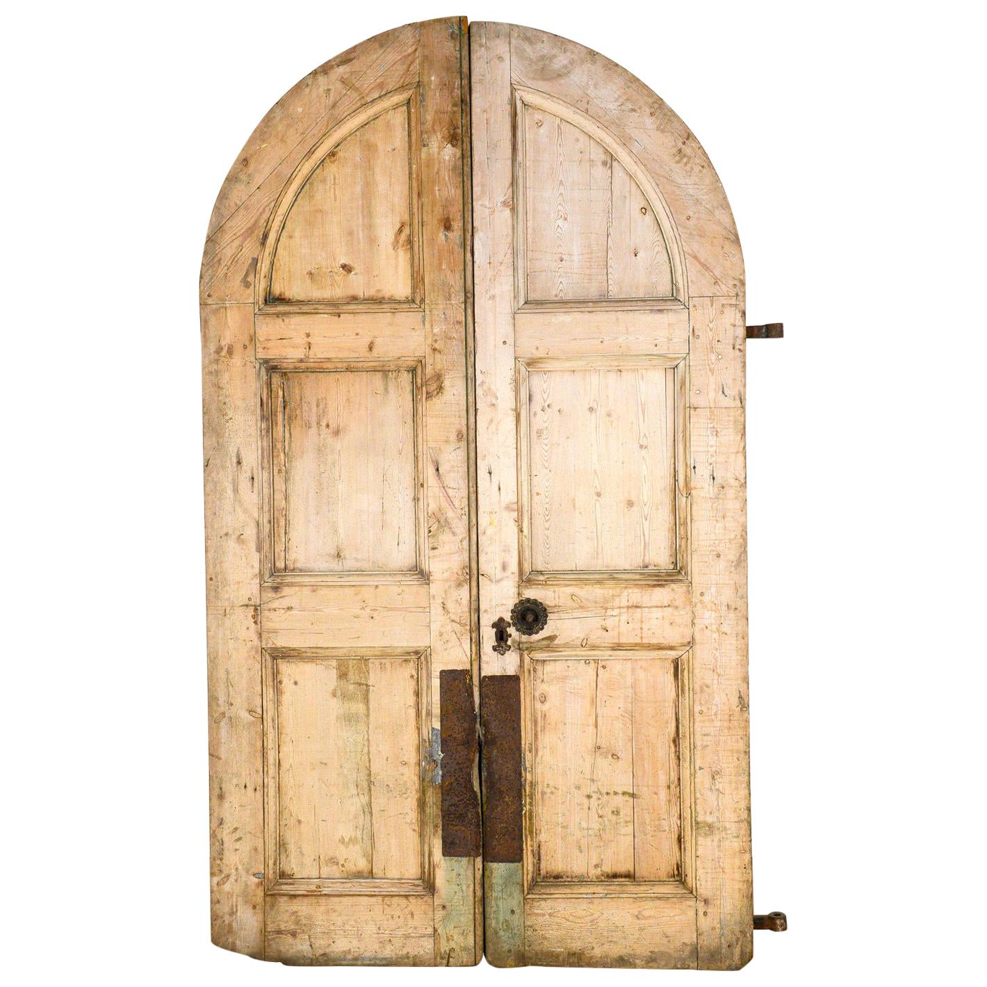 Large Salvaged Pine Arched Double Doors, 20th Century For Sale