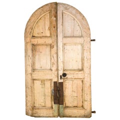 Large Salvaged Pine Arched Double Doors, 20th Century