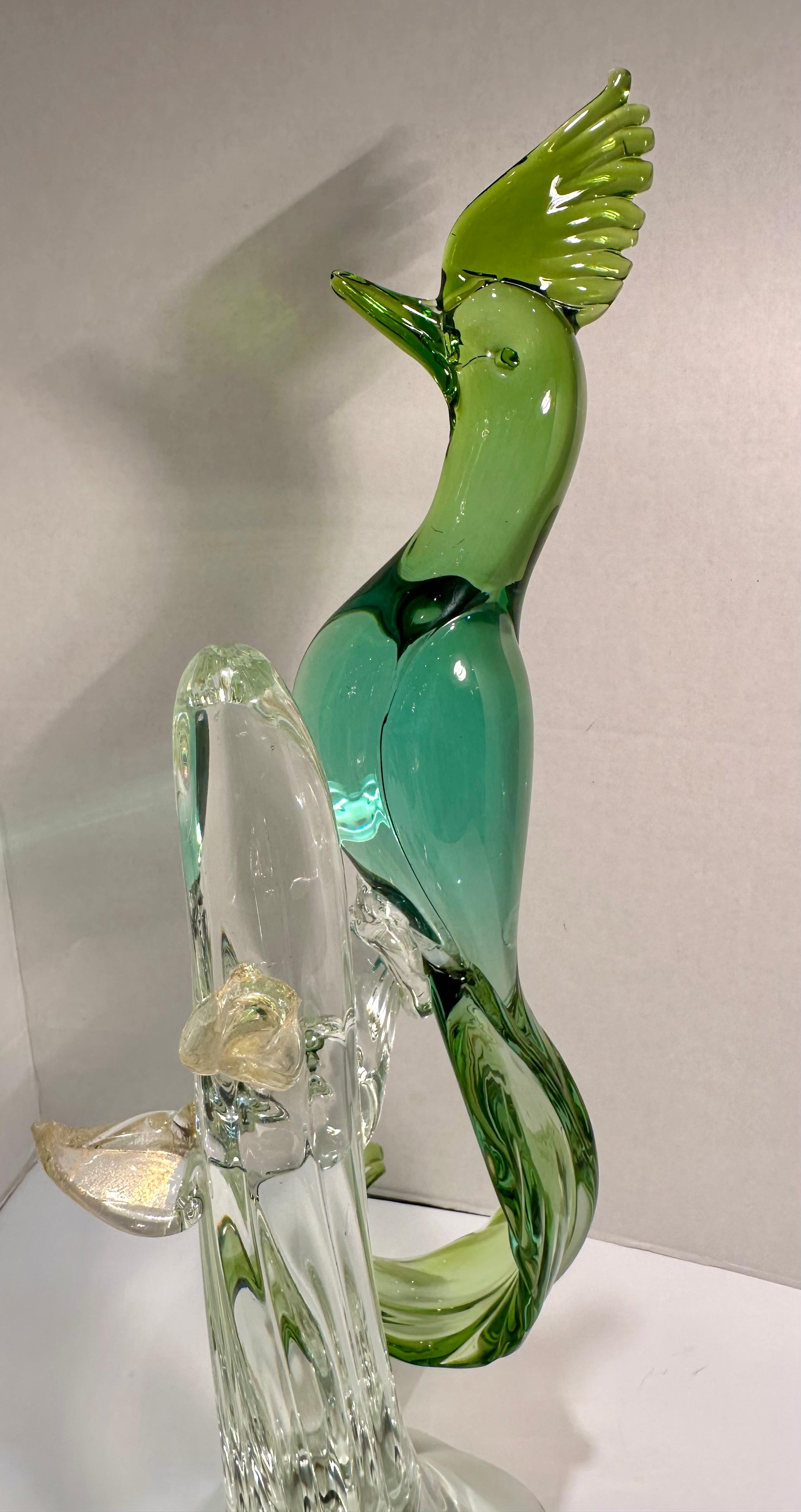  Large Salviati Italy Murano Glass Exotic Bird Figurine in Shades of Green  For Sale 9