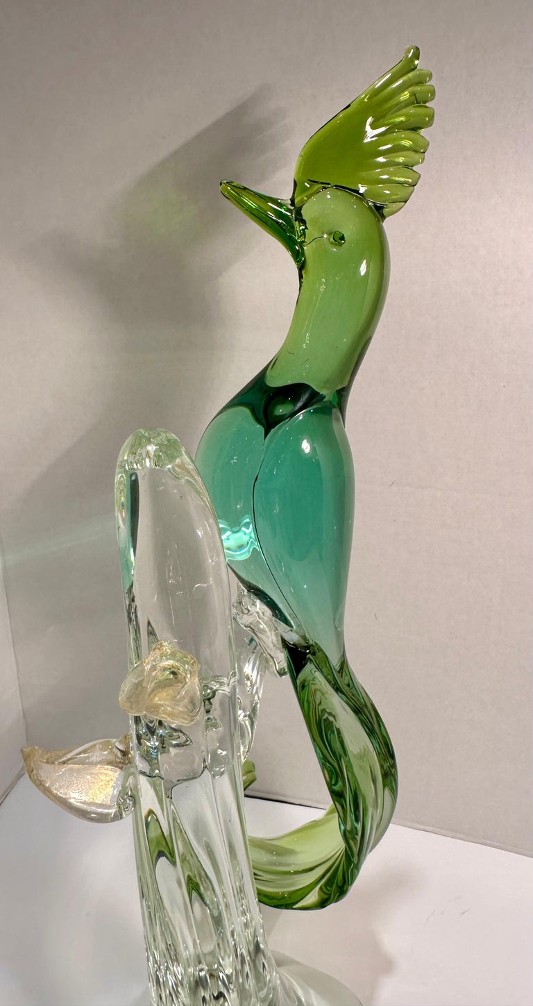 Large Salviati Italy Murano Glass Exotic Bird Figurine in Shades