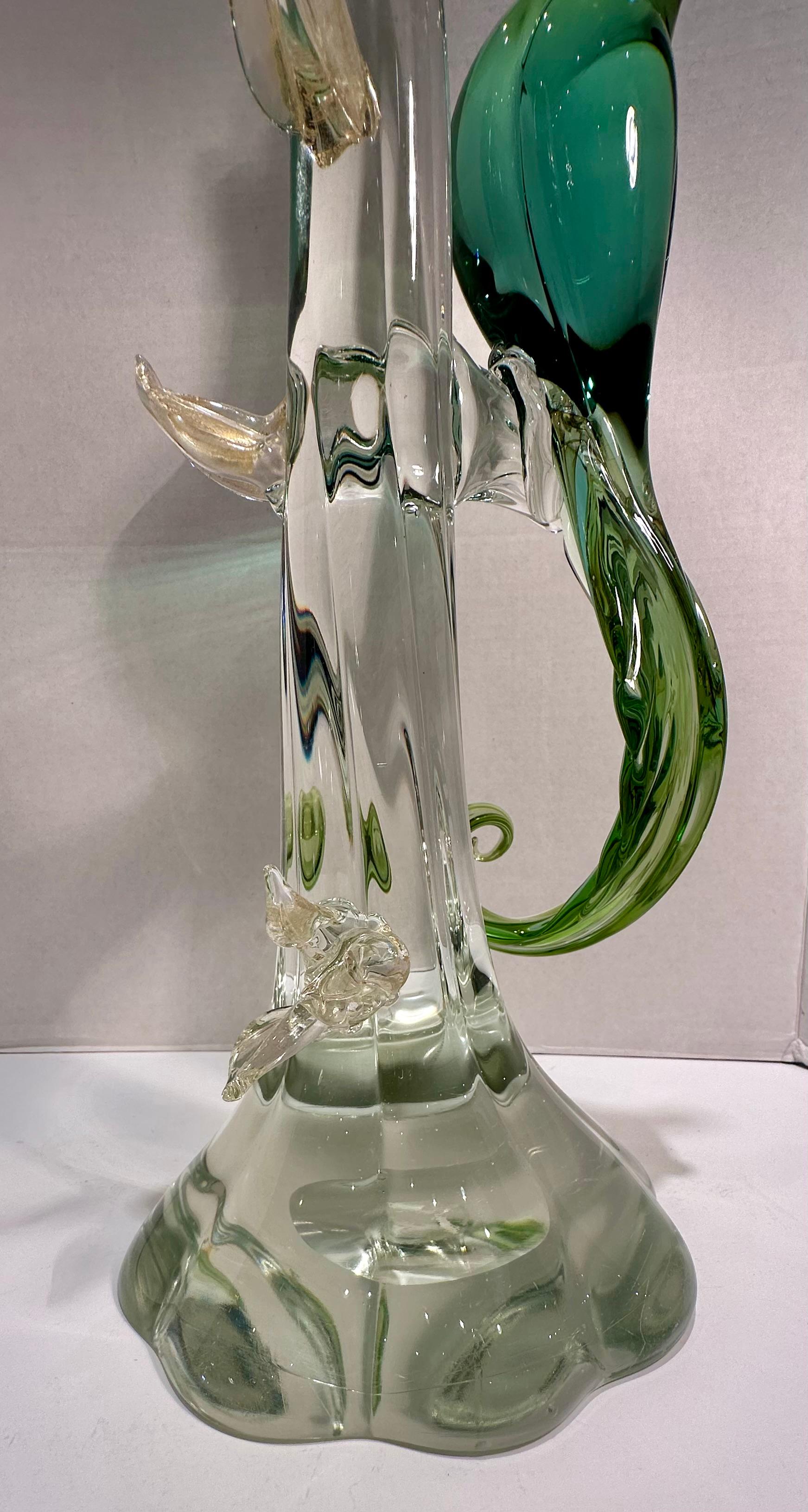  Large Salviati Italy Murano Glass Exotic Bird Figurine in Shades of Green  For Sale 2