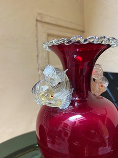 Large Salviati Murano Venetian Hand Blown Red and Gold Fish Vase