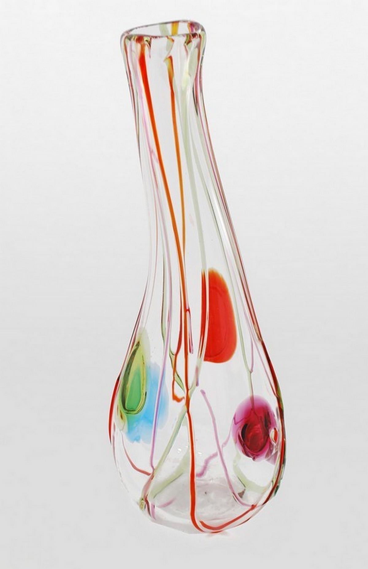 Artist/Designer: Salviati

Additional Information: Salviati is a world renowned Murano based manufacturer of glass since 1859.

Marking(s); notes: Salviati label

Country of origin; materials: Italy; glass

Dimensions: 20″h, 8″dia

Condition: very