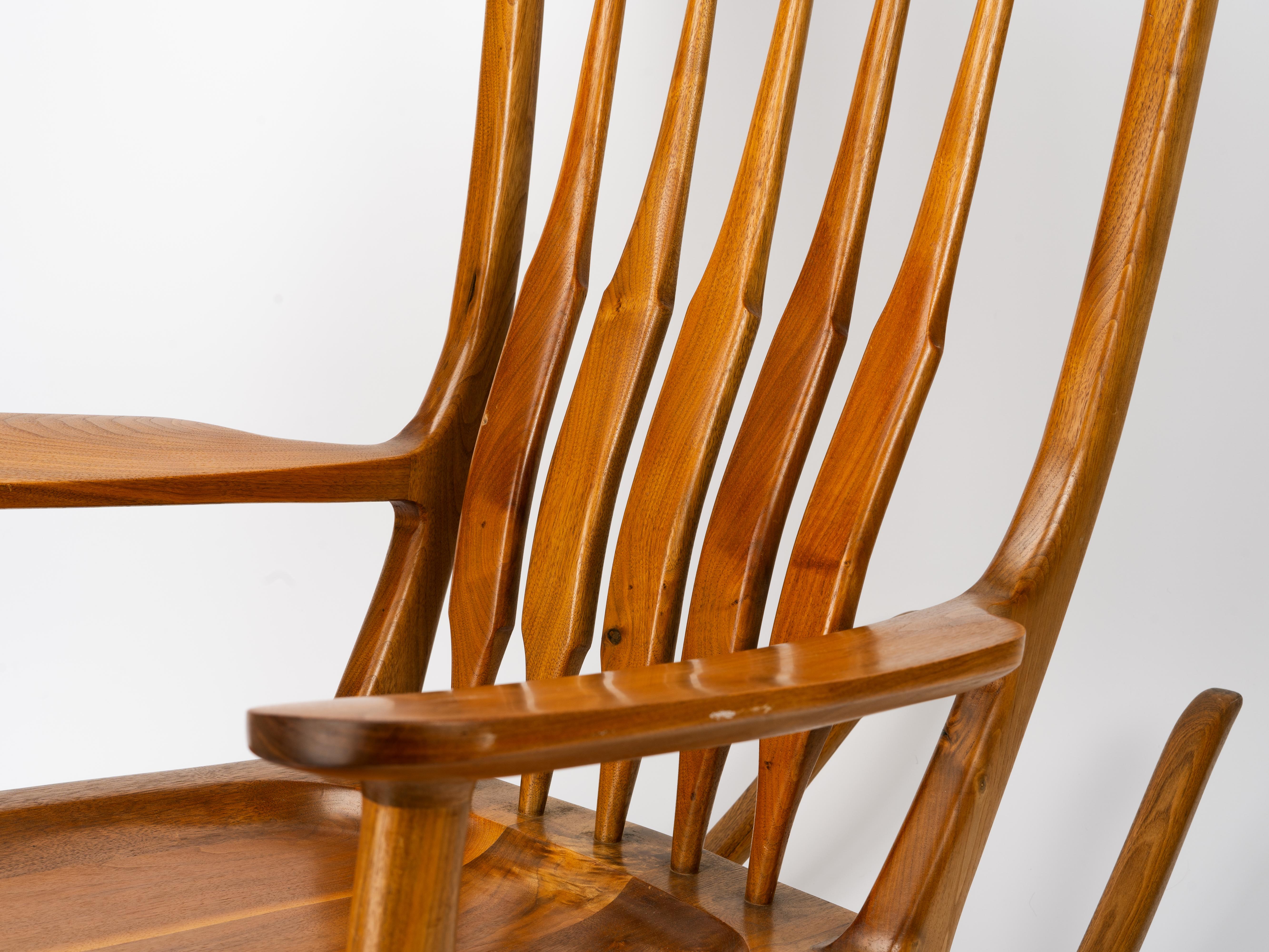 Large Sam Maloof Style Fruitwood Sculptural Rocking Chair For Sale 3