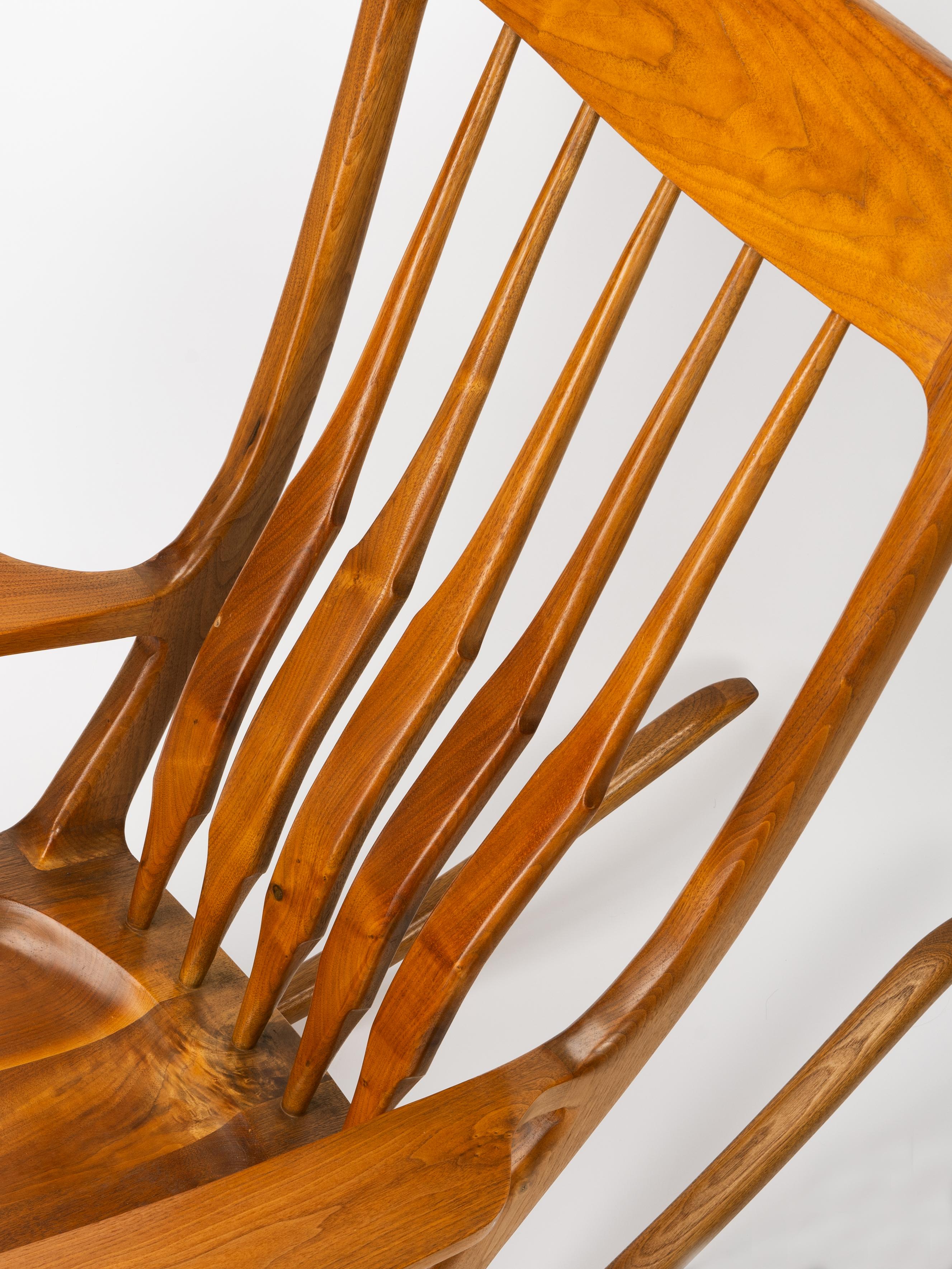 Large Sam Maloof Style Fruitwood Sculptural Rocking Chair For Sale 5