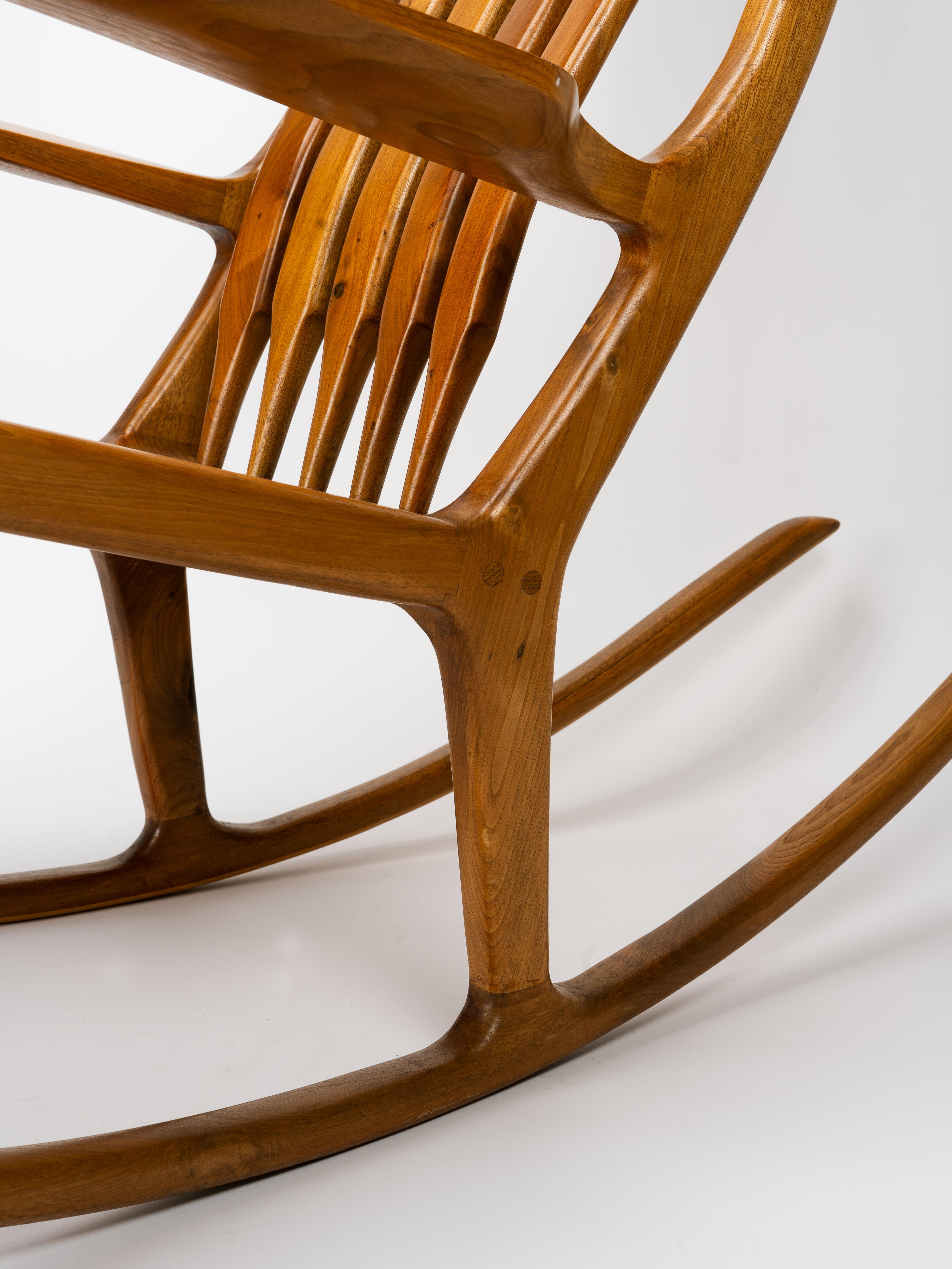 Large Sam Maloof Style Fruitwood Sculptural Rocking Chair For Sale 6