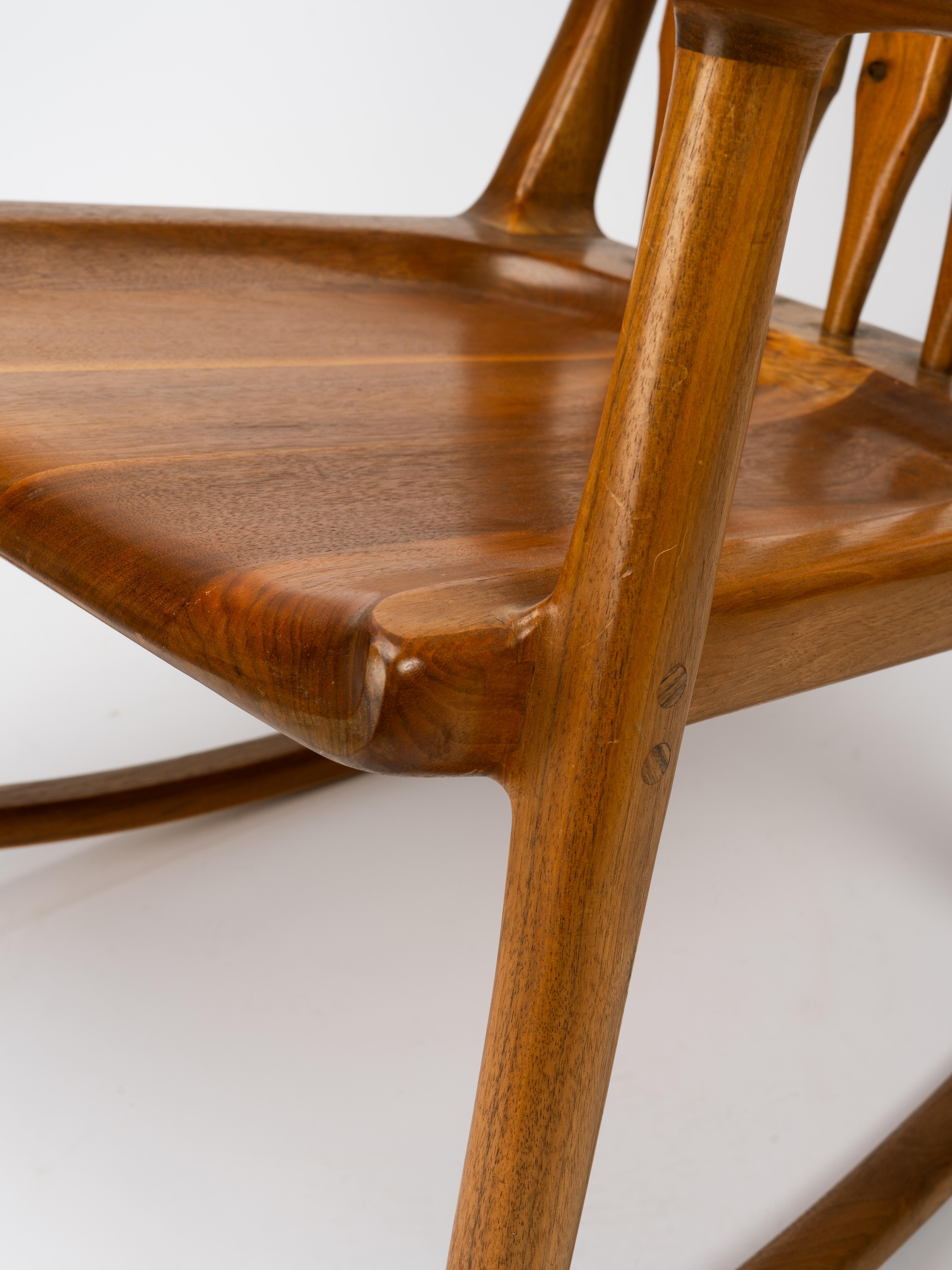 Large Sam Maloof Style Fruitwood Sculptural Rocking Chair For Sale 7