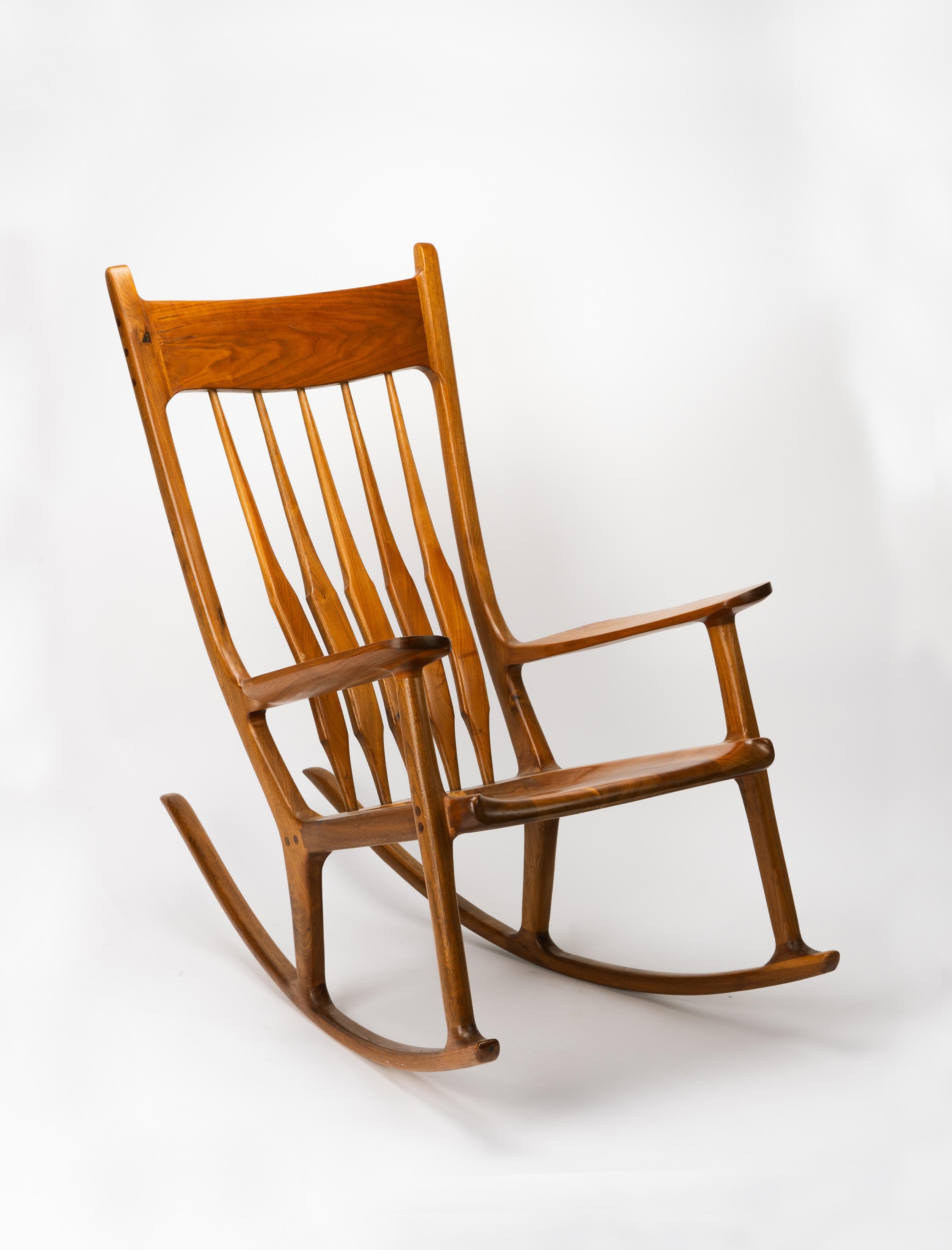 Mid-Century Modern Large Sam Maloof Style Fruitwood Sculptural Rocking Chair For Sale