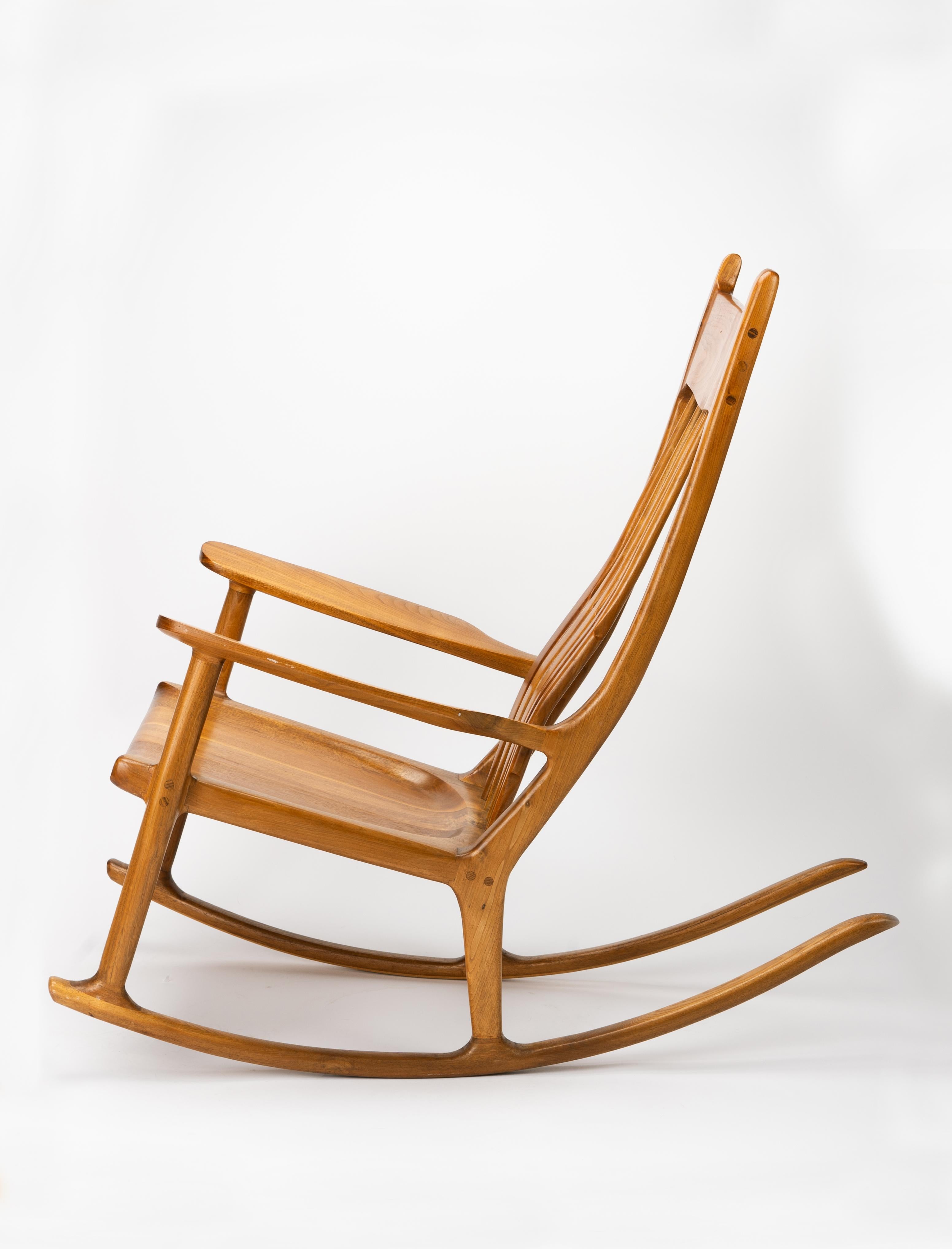 American Large Sam Maloof Style Fruitwood Sculptural Rocking Chair For Sale