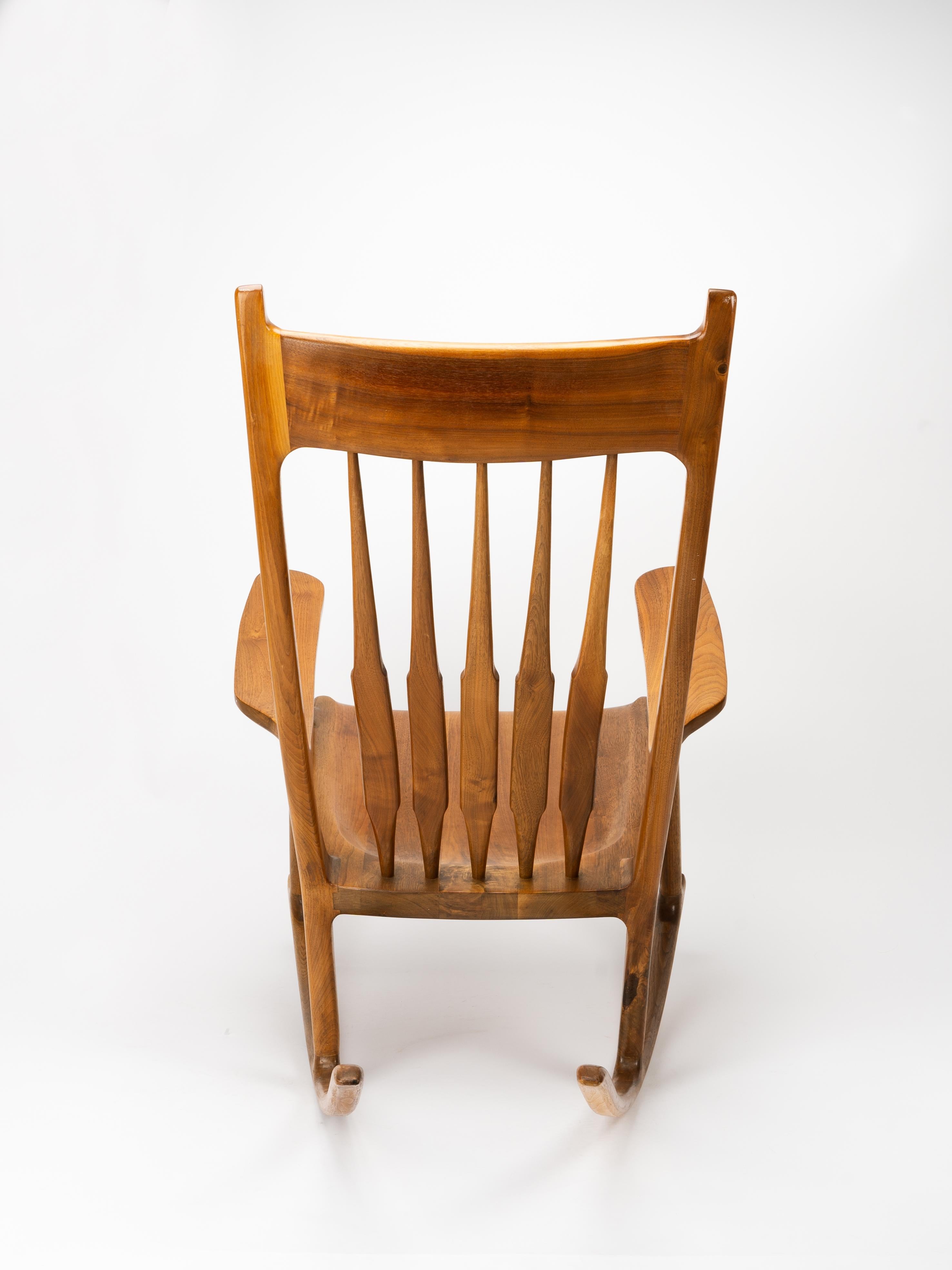 Woodwork Large Sam Maloof Style Fruitwood Sculptural Rocking Chair For Sale