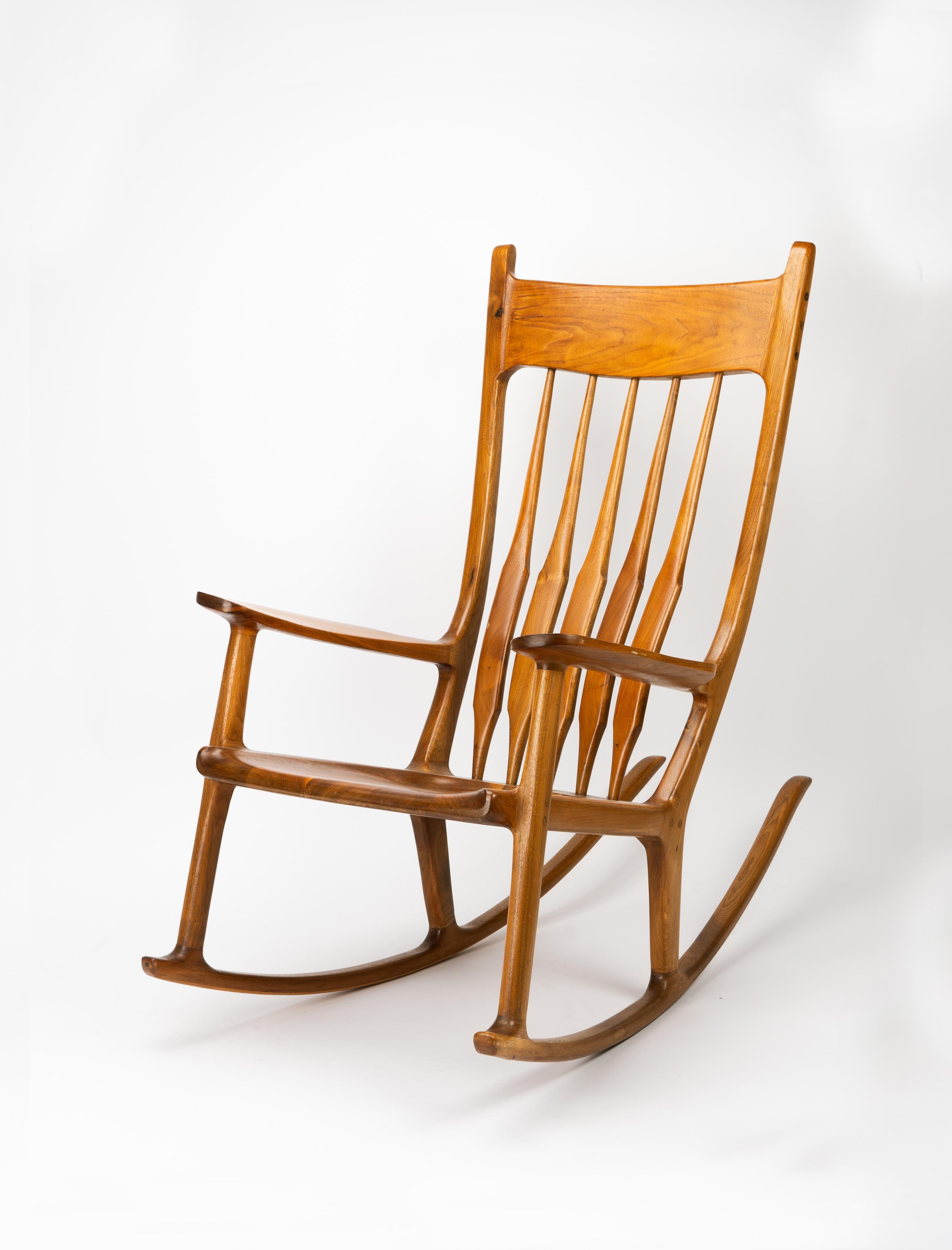 Late 19th Century Large Sam Maloof Style Fruitwood Sculptural Rocking Chair For Sale