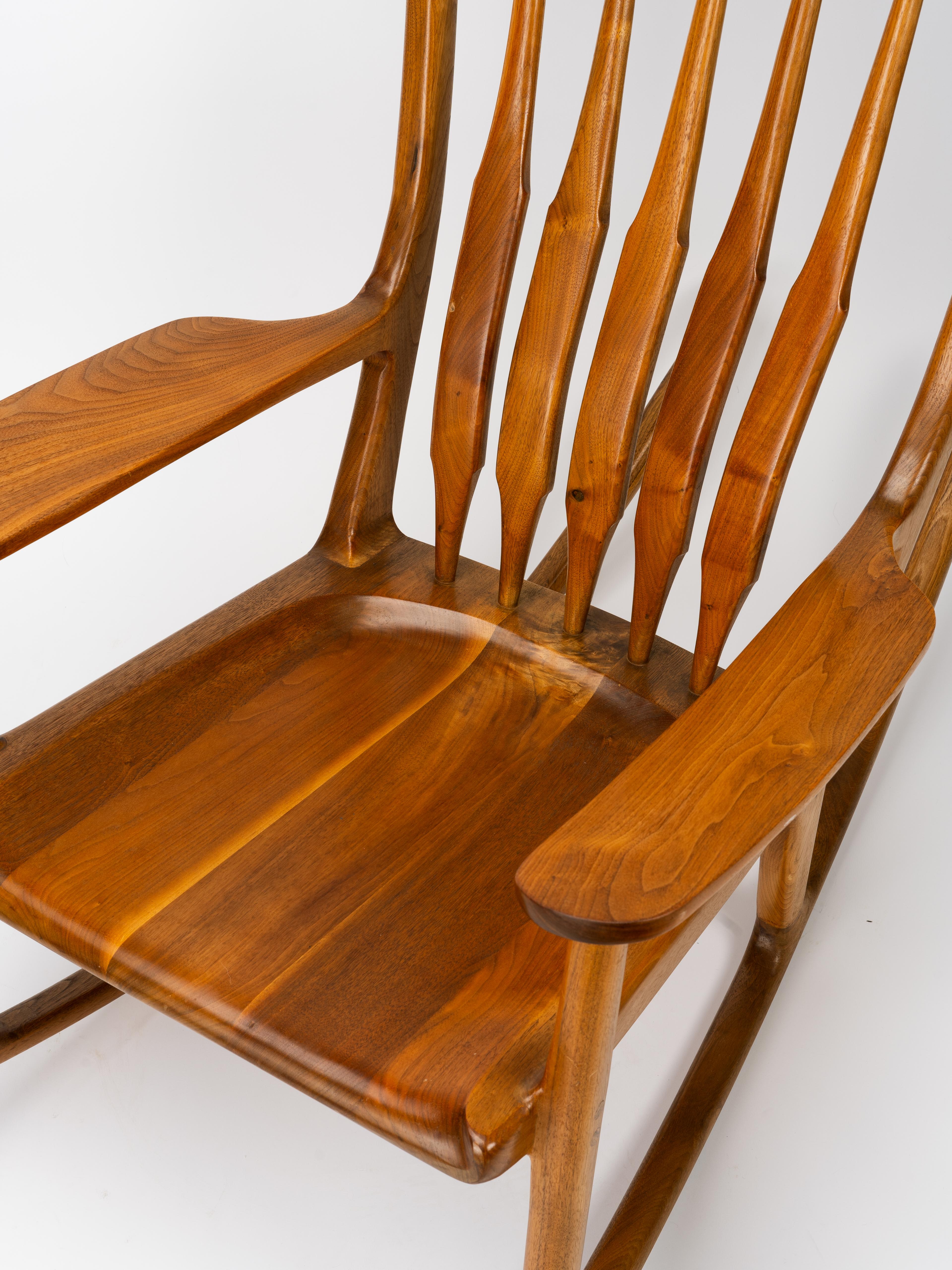 Large Sam Maloof Style Fruitwood Sculptural Rocking Chair For Sale 1