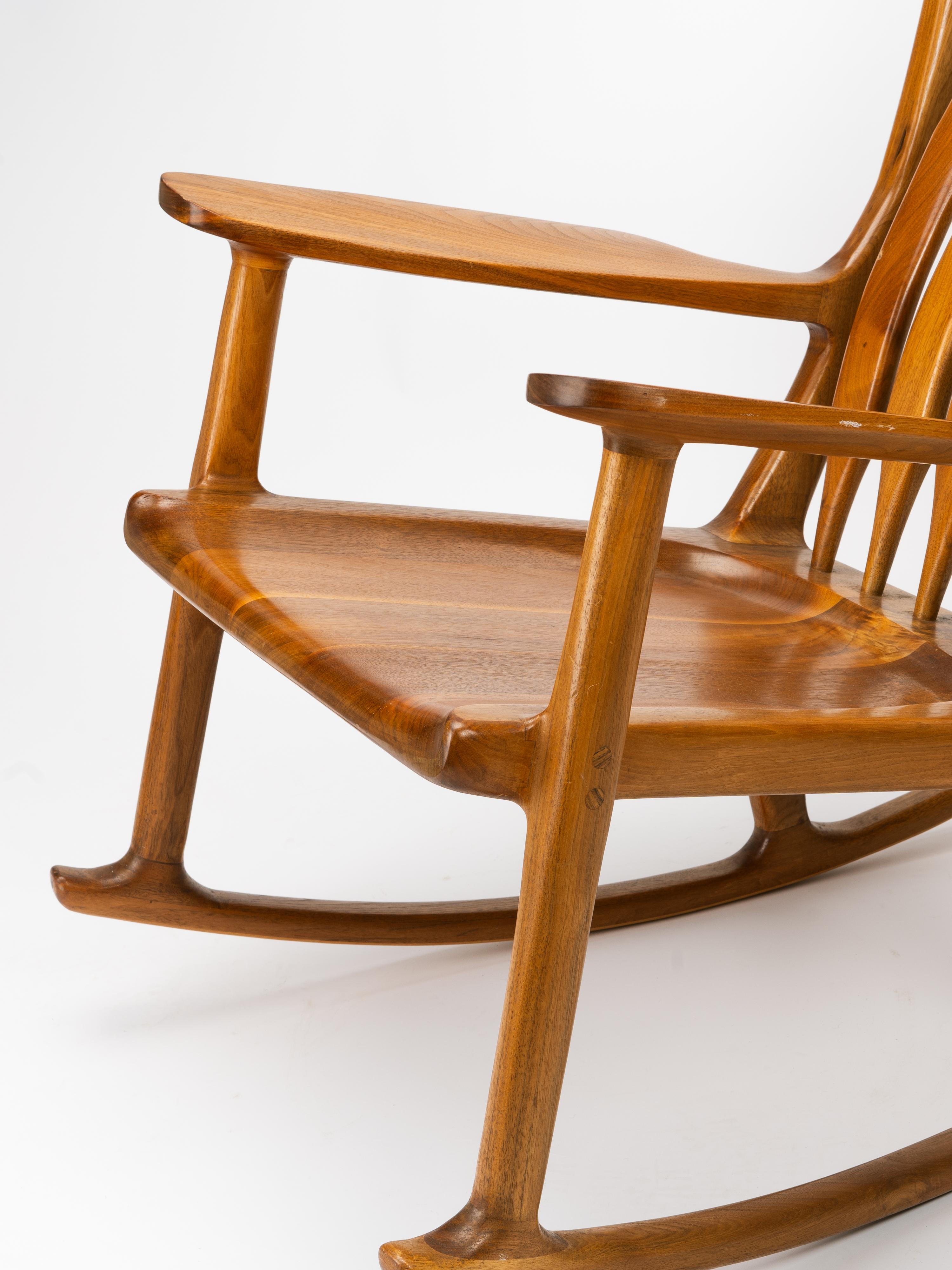 Large Sam Maloof Style Fruitwood Sculptural Rocking Chair For Sale 2