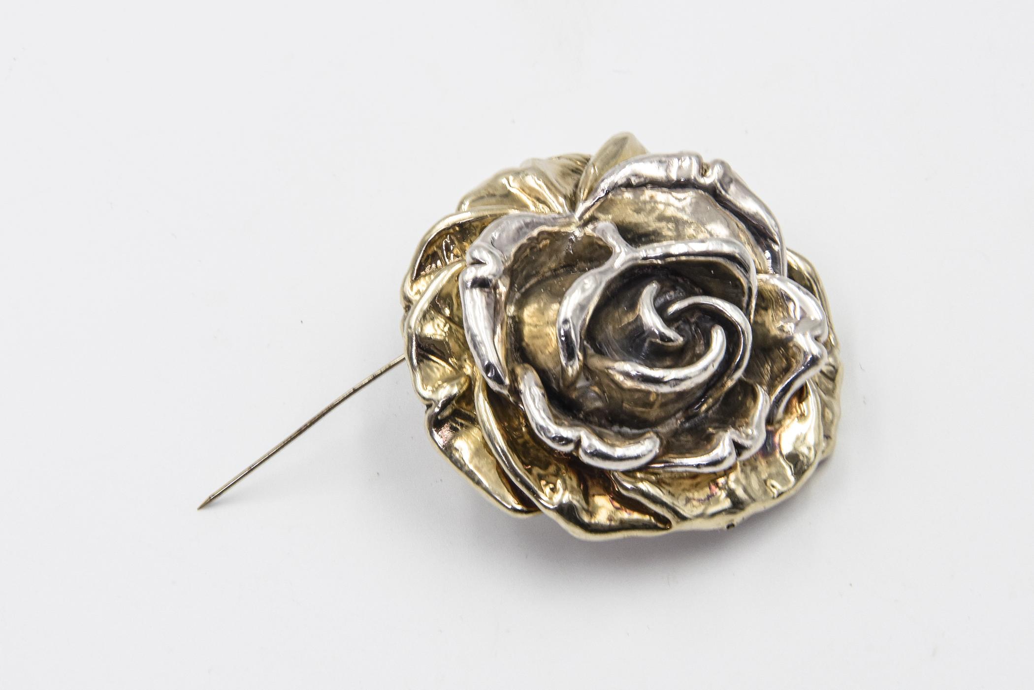 Large Sam Philipe Sterling Silver Flower Pendant Brooch 2