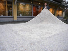 Large Samarkand Khotan Style Rug Hand Knotted Contemporary White Gray Oversized