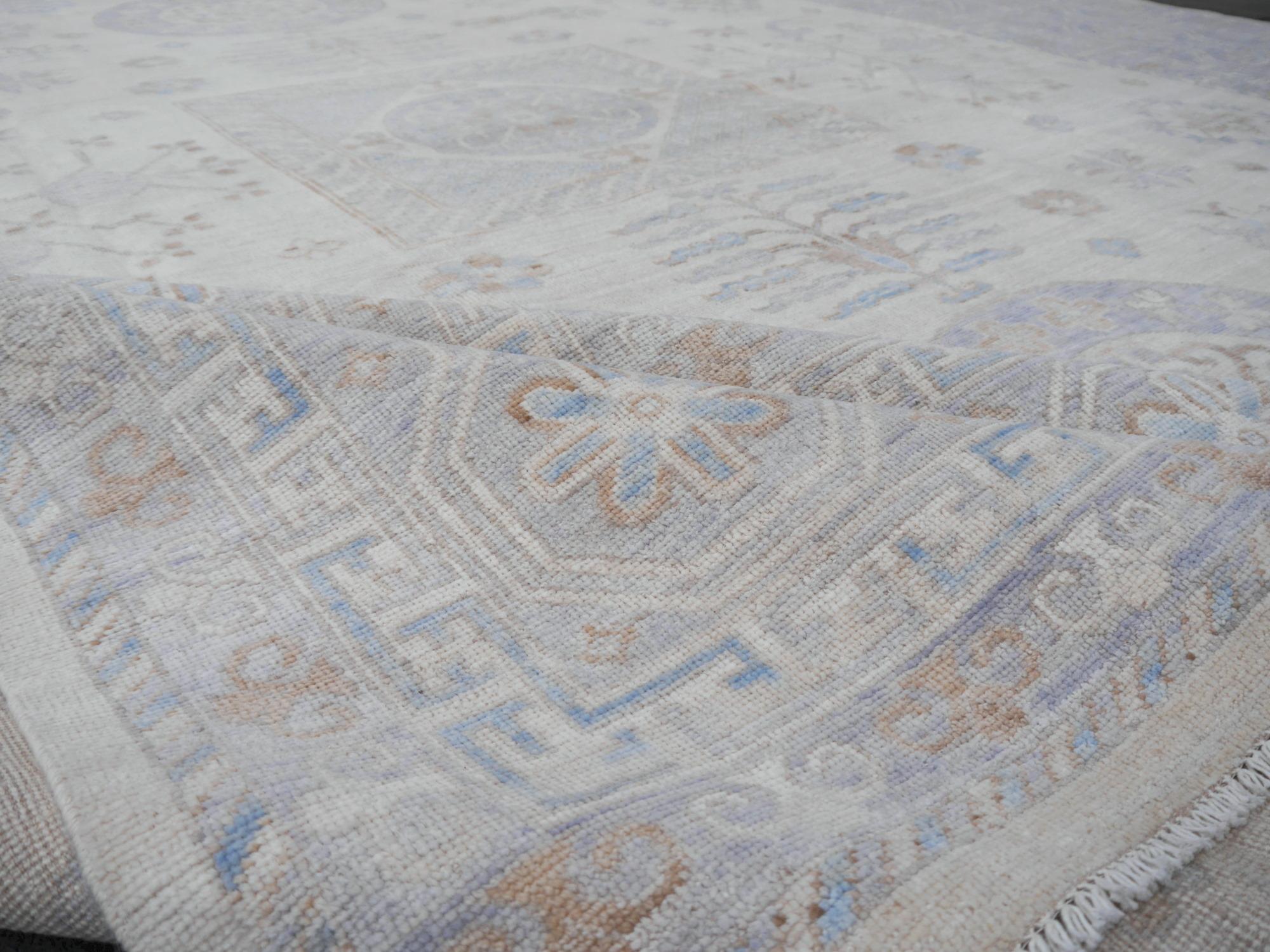 Hand-Knotted Large Samarkand Khotan Style Rug Hand Knotted Contemporary White Gray Oversized