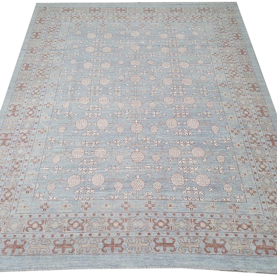 Afghan Large Samarkand Khotan Style Rug Hand Knotted Contemporary 9 x 12 ft Carpet