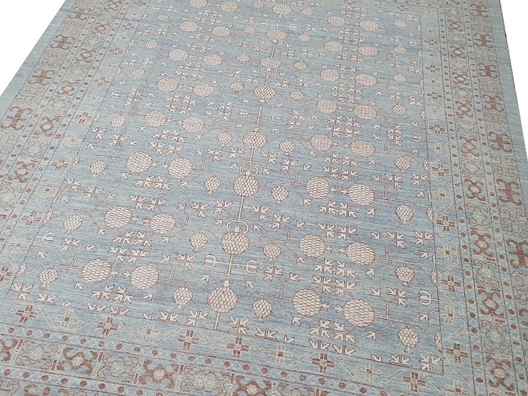 Hand-Knotted Large Samarkand Khotan Style Rug Hand Knotted Contemporary 9 x 12 ft Carpet