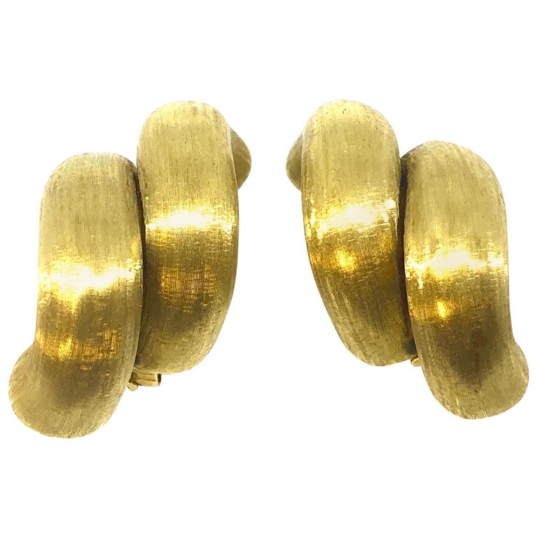 Large San Marco Style Satin Finish Gold Earrings at 1stDibs