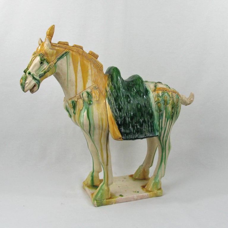 Large SanCai Glazed Pottery Horse Statue Chinese Tang Dynasty Style For