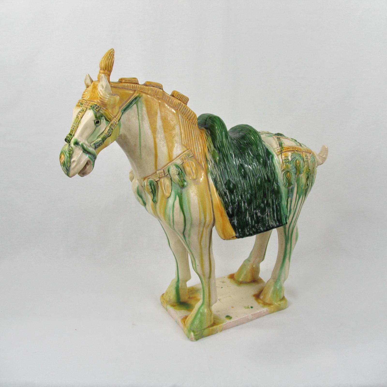 Large SanCai Glazed Pottery Horse Statue Chinese Tang Dynasty Style For Sale 1