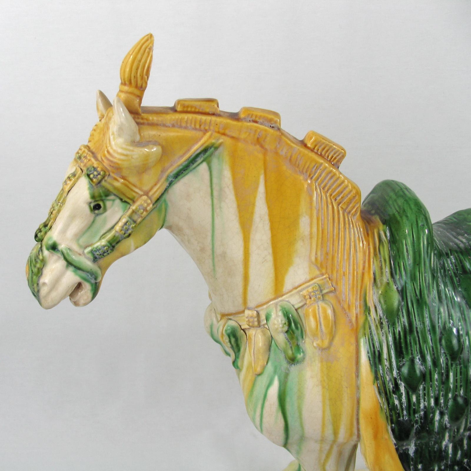 Large SanCai Glazed Pottery Horse Statue Chinese Tang Dynasty Style For Sale 1