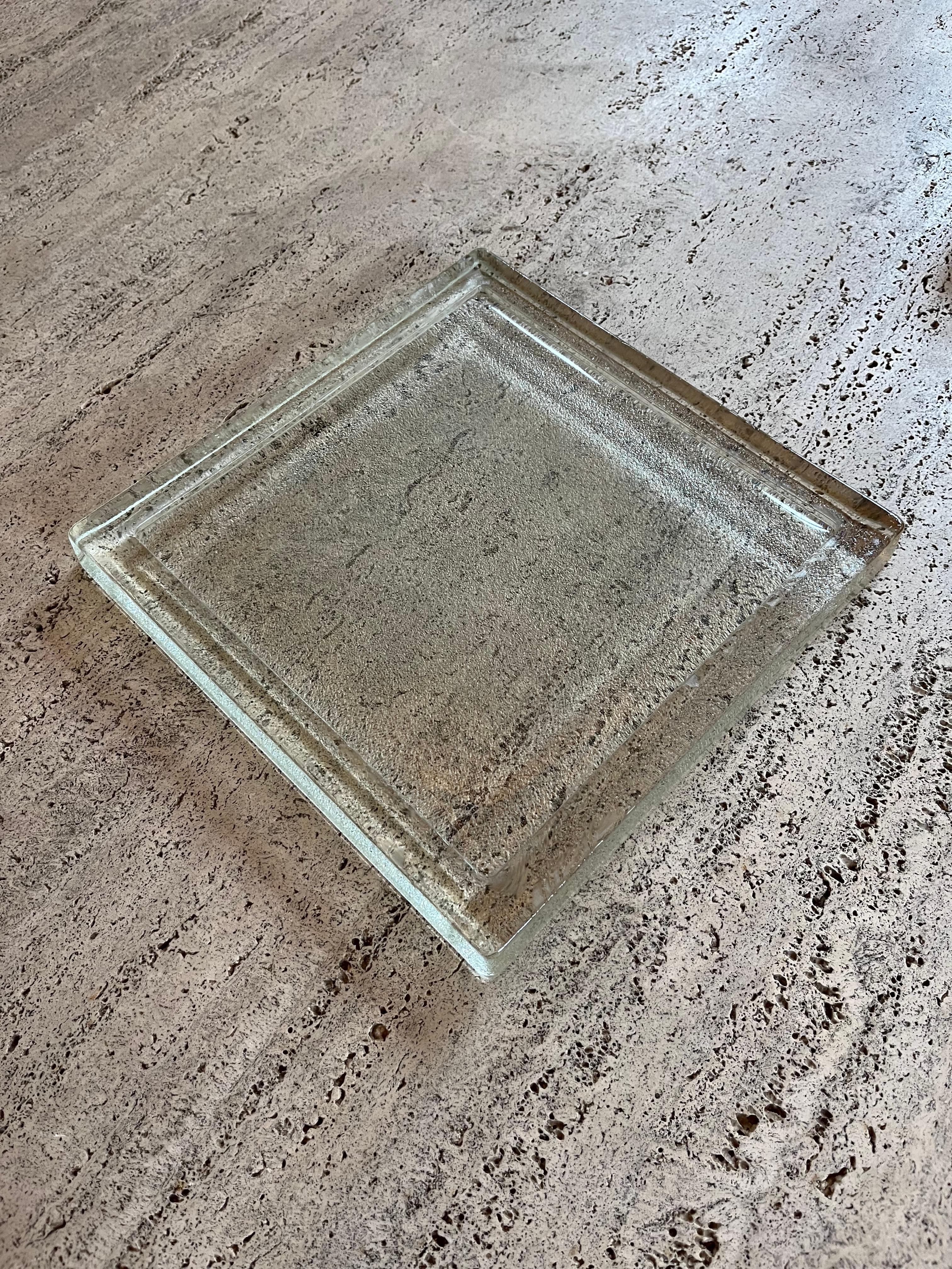 Sandblasted Large sandcast glass Saint Gobain platter For Sale